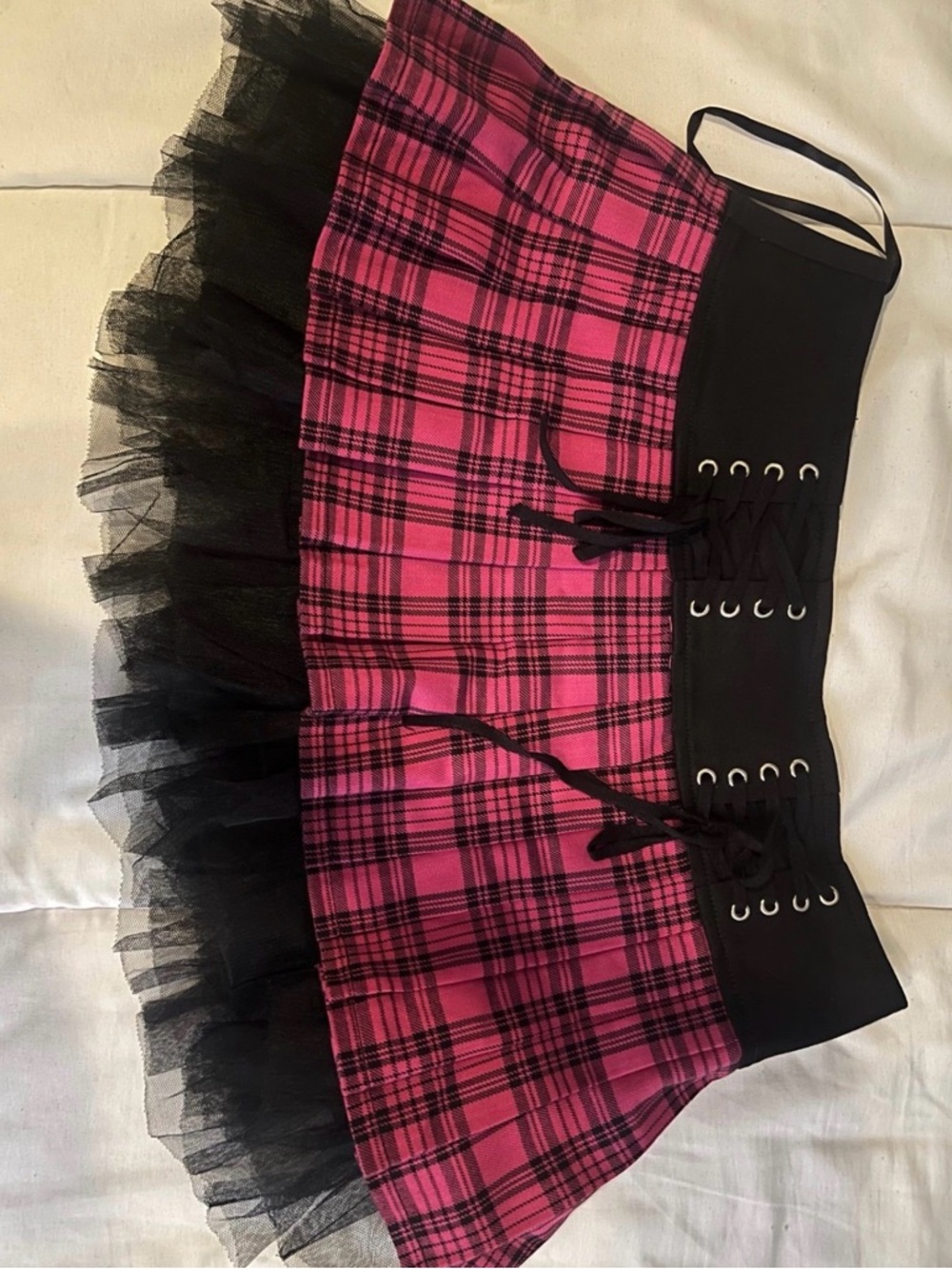 Tripp nyc Hot Pink Plaid Lace-Up Tulle Mini Skirt